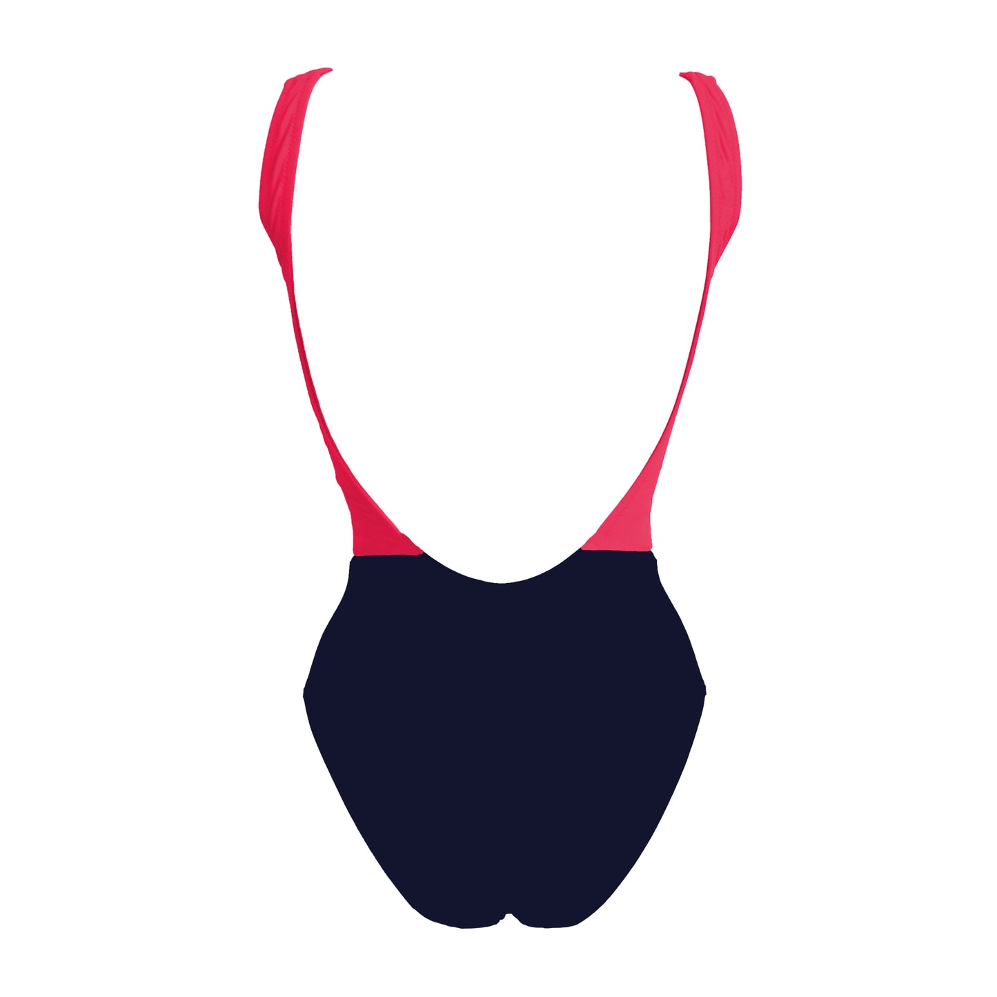 Pink & navy blue normal cut, one piece swimsuit. Adjustable, navy blue zipper. Split design and very comfortable. Double layer fabric to avoid transparency. Bañador de una pieza rosa y azul marino. Cremallera ajustable azul marino. Diseño de espalda abierta, súper cómodo. Se ajusta perfectamente al cuerpo.