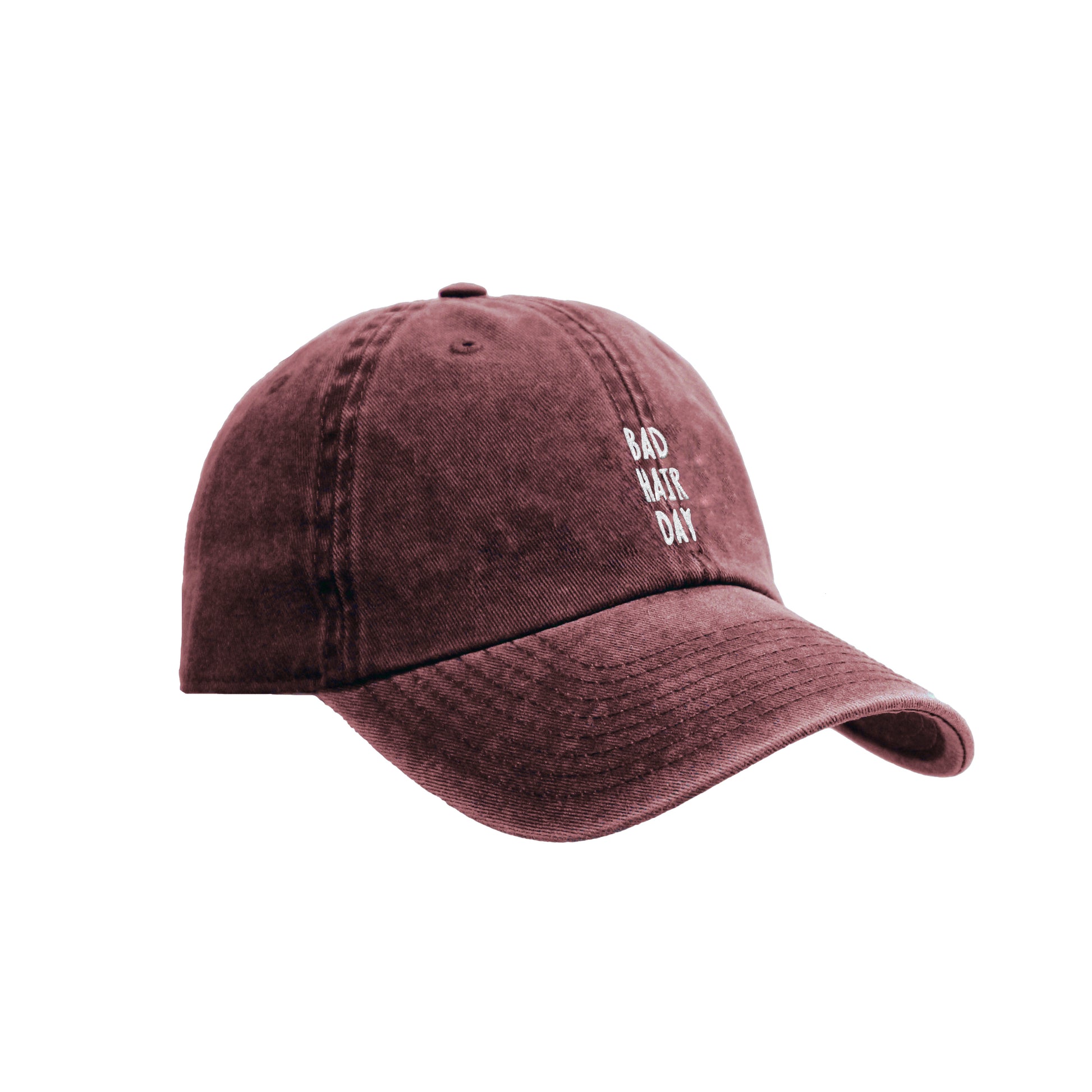 Embroidered Bad Hair Day black, garnet and mustard cap, washed effect fabric, adjustable strap-back closure. 6 Panel Dad Cap. 100% cotton. Cool and comfortable unisex hat.  Gorra con frase Bad Hair Day bordado. efecto lavado o desgastado. Ajustable. 100% algodón. Cómoda, super fashion y de moda. Disponible en color negro, amarillo mostaza y granate / burdeos.