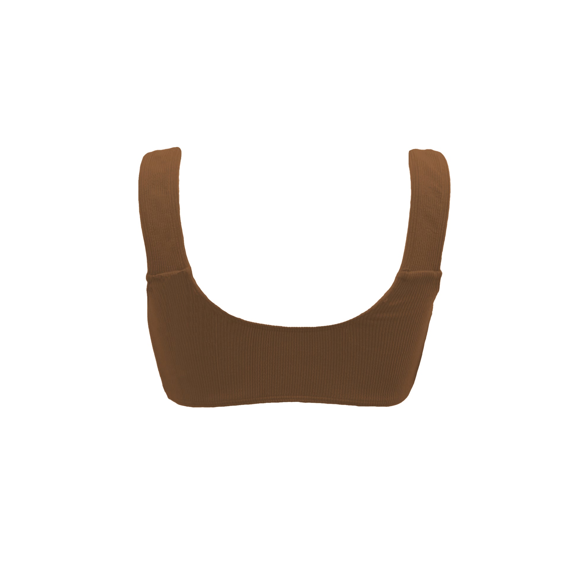 Brown bikini top. Square neckline top with straps for ultimate comfort and support perfect for all bust sizes. RIB fabric. Designed by famous spanish celebrity Anabel Pantoja. Top de bikini marrón. Escote cuadrado y tiras gruesas para mayor comodidad. Tejido RIB que se ajusta perfectamente al cuerpo. 