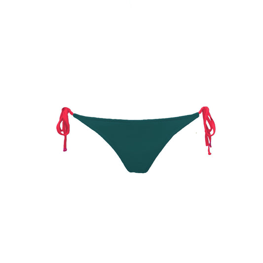 Totally adjustable dark green bikini set with push-up bra and bottom. Pink straps and zipper detail. Really comfortable for pool or beach. This bikini will never upset you, it will alway be one of your favorites. Parte inferior bikini. Parte inferior bikini lazos.
