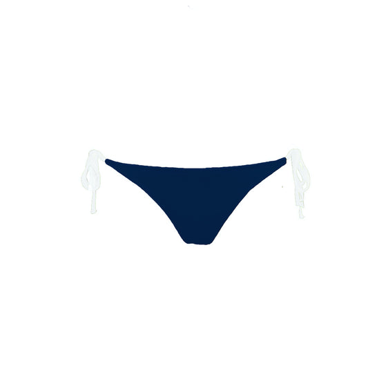 Totally adjustable navy blue bikini set with push-up bra and bottom. White straps and zipper detail. Really comfortable for pool or beach. This bikini will never upset you, it will alway be one of your favorites. Parte inferior bikini azul marino. Parte inferior bikini de lazos.