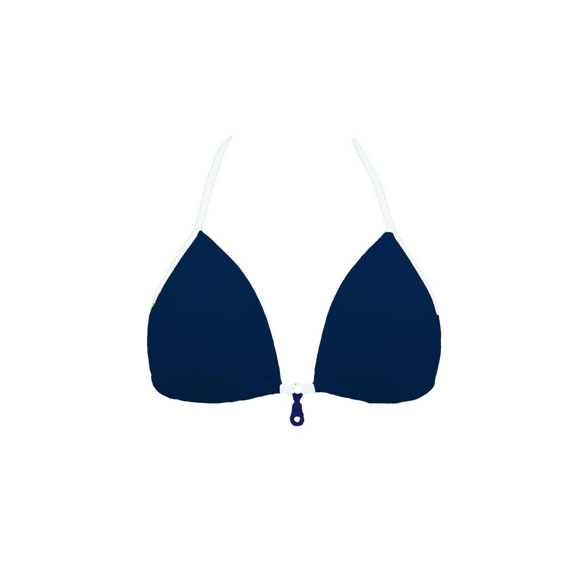 Totally adjustable navy blue bikini set with push-up bra and bottom. White straps and zipper detail. Really comfortable for pool or beach. This bikini will never upset you, it will alway be one of your favorites. Parte superior bikini azul marino. Parte superior bikini de lazos.