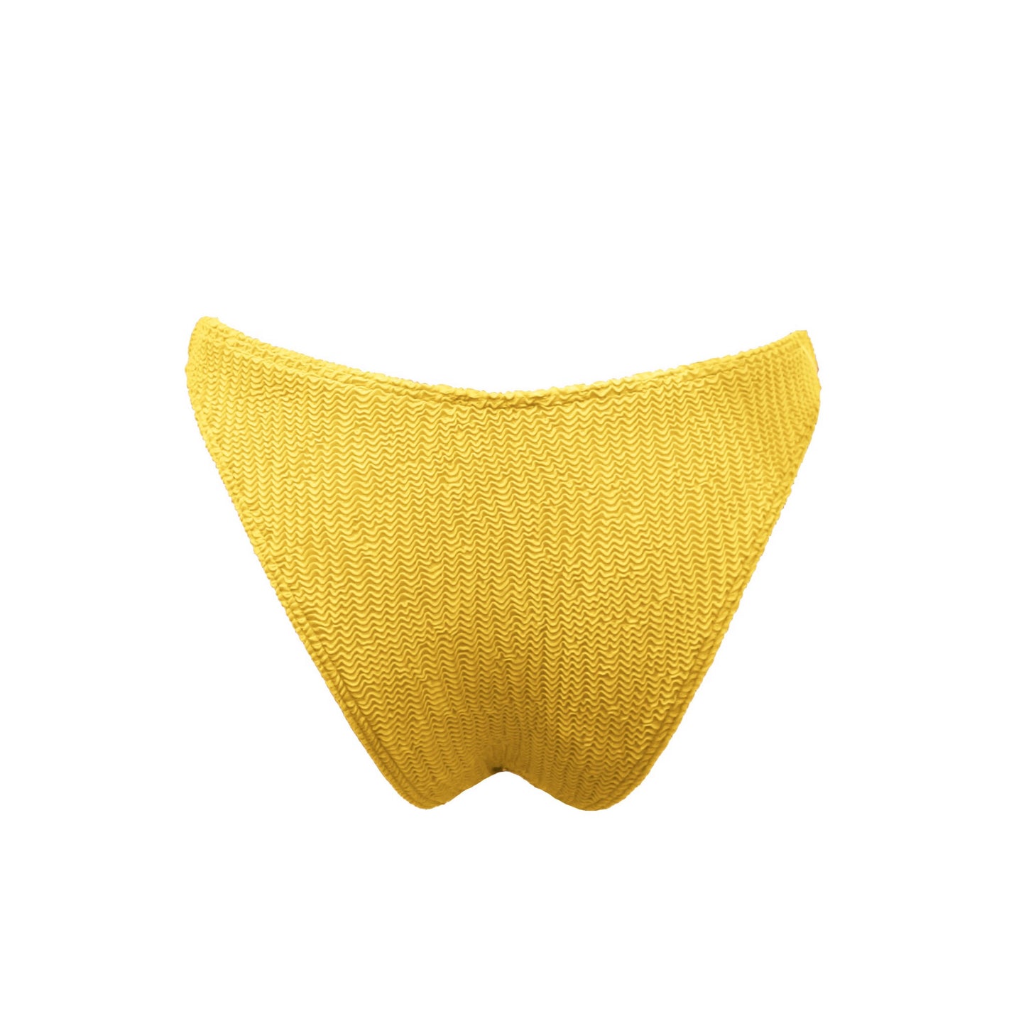 Mid-waist yellow bikini bottom. Textured finish. Really comfortable for the pool or the beach. This bikini will never upset you, it will always be one of your favorites. Braguita amarilla de corte mid-waist. Súper cómoda para la piscina o la playa. Este bikini siempre será de tus favoritos.