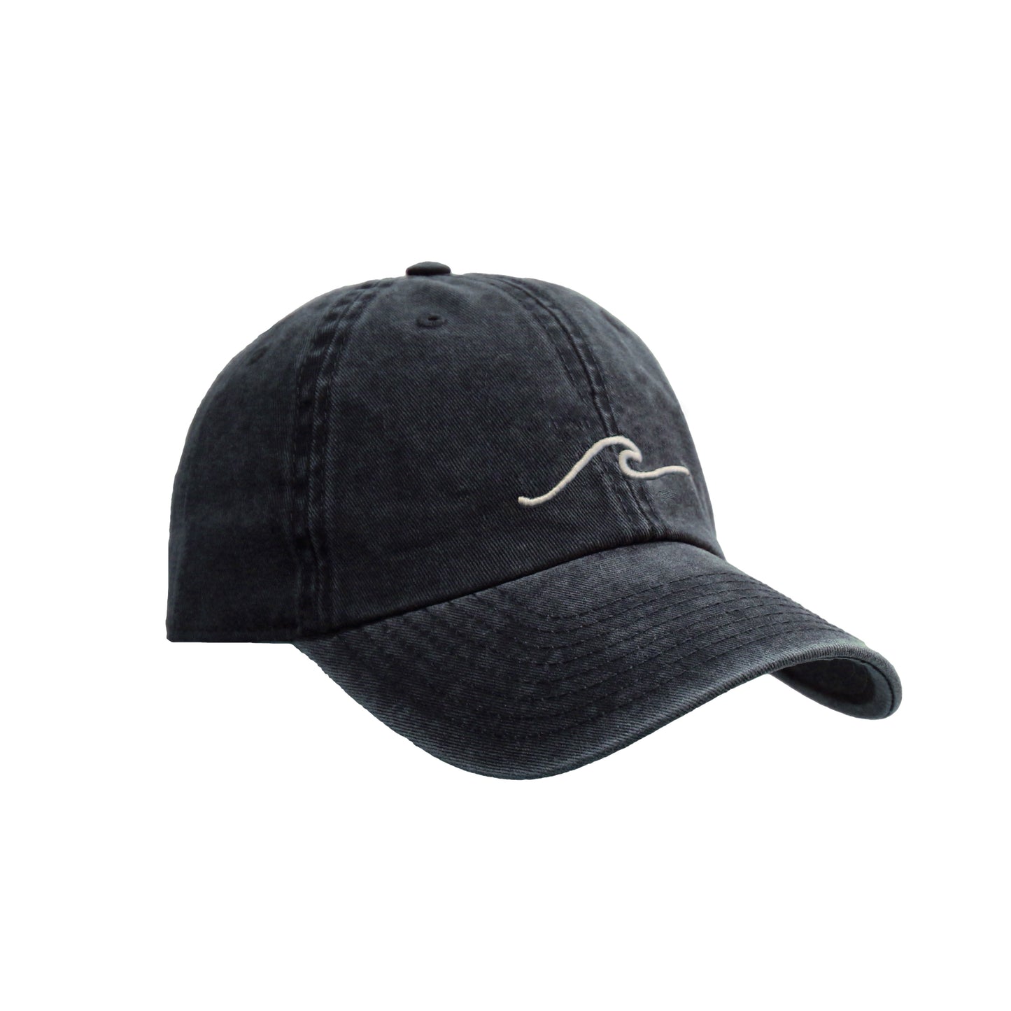 Wave Cap, washed effect fabric, adjustable strap-back closure. 6 Panel Dad Cap. 100% cotton.